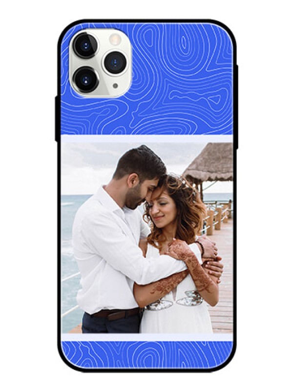 Custom iPhone 11 Pro Max Custom Glass Mobile Case - Curved line art with blue and white Design