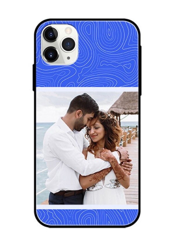 iPhone 11 Pro Max Custom Glass Mobile Case - Curved line art with blue and white Design