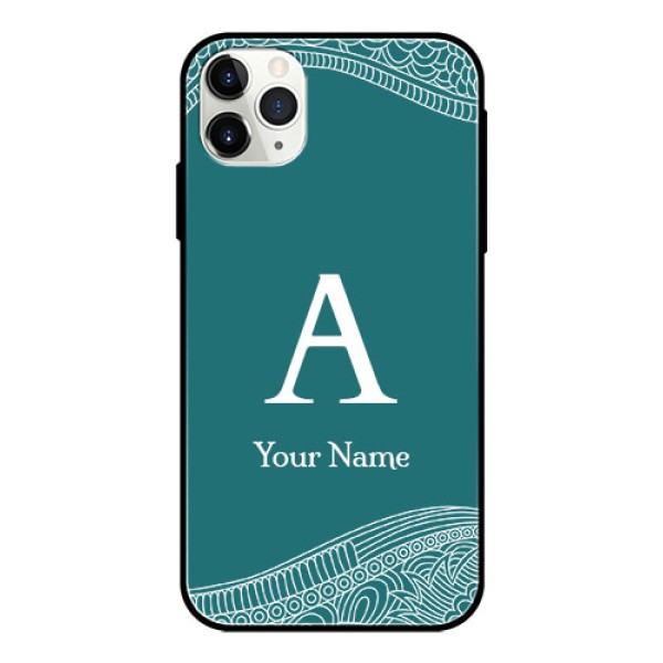 iPhone 11 Pro Max Personalized Glass Phone Case - line art pattern with custom name Design iPhone 11 Pro Max Personalized Glass Phone Case - line art pattern with custom name Design
