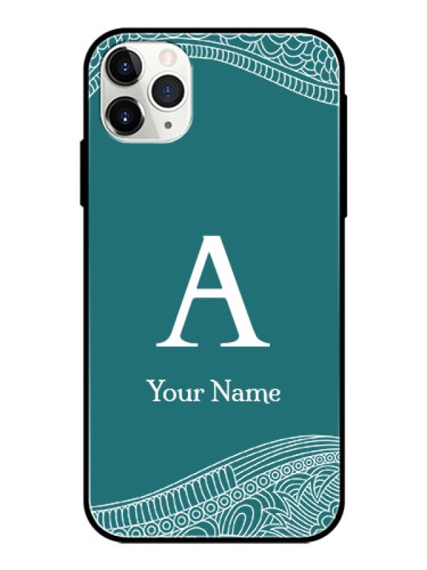 Custom iPhone 11 Pro Max Personalized Glass Phone Case - line art pattern with custom name Design