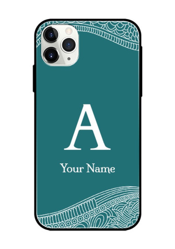 iPhone 11 Pro Max Personalized Glass Phone Case - line art pattern with custom name Design