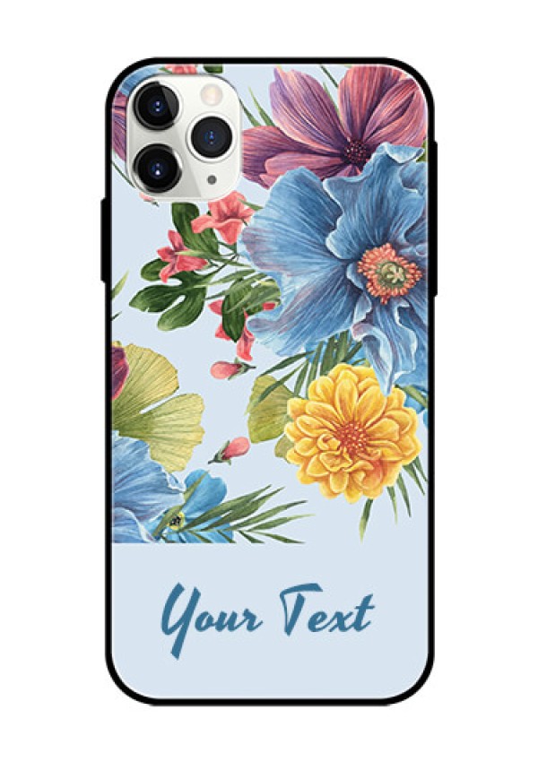 iPhone 11 Pro Max Custom Glass Mobile Case - Stunning Watercolored Flowers Painting Design