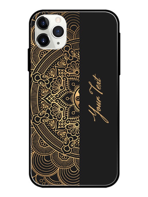 Custom iPhone 11 Pro Max Photo Printing on Glass Case - Mandala art with custom text Design