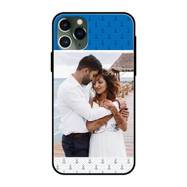 Apple iPhone 11 Pro Photo Printing on Glass Case - Blue Anchors Design Apple iPhone 11 Pro Photo Printing on Glass Case - Blue Anchors Design