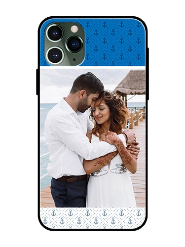 Custom Apple iPhone 11 Pro Photo Printing on Glass Case  - Blue Anchors Design