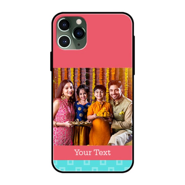 Apple iPhone 11 Pro Personalized Glass Phone Case  - Peach & Blue Color Design