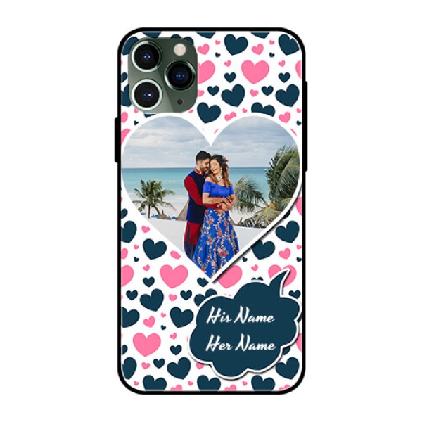 Apple iPhone 11 Pro Custom Glass Phone Case - Pink & Blue Heart Design Apple iPhone 11 Pro Custom Glass Phone Case - Pink & Blue Heart Design
