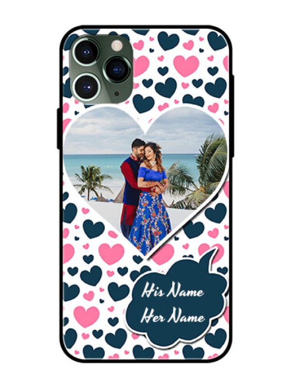 Custom Apple iPhone 11 Pro Custom Glass Phone Case  - Pink & Blue Heart Design
