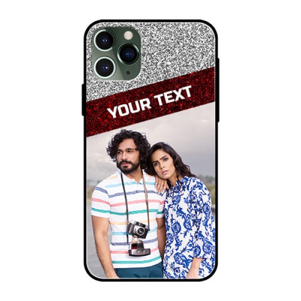 Apple iPhone 11 Pro Personalized Glass Phone Case - Image Holder with Glitter Strip Design Apple iPhone 11 Pro Personalized Glass Phone Case - Image Holder with Glitter Strip Design