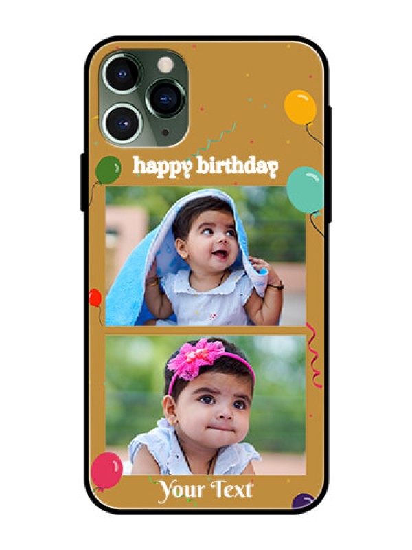 Custom Apple iPhone 11 Pro Personalized Glass Phone Case  - Image Holder with Birthday Celebrations Design
