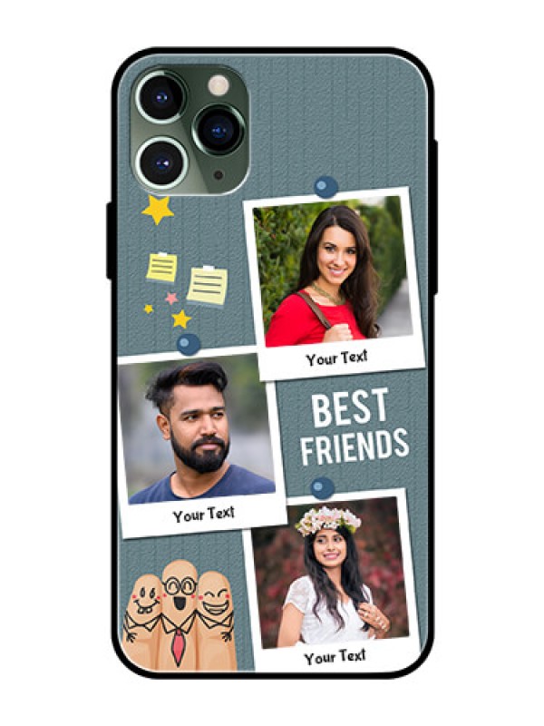 Custom Apple iPhone 11 Pro Personalized Glass Phone Case  - Sticky Frames and Friendship Design