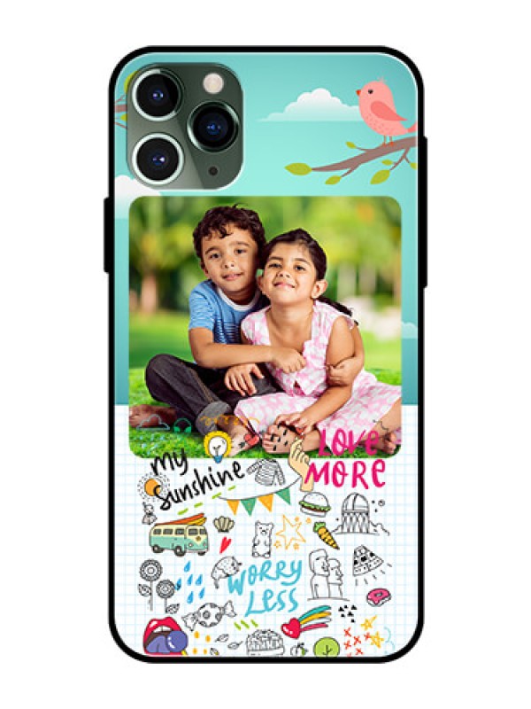 Custom Apple iPhone 11 Pro Photo Printing on Glass Case  - Doodle love Design