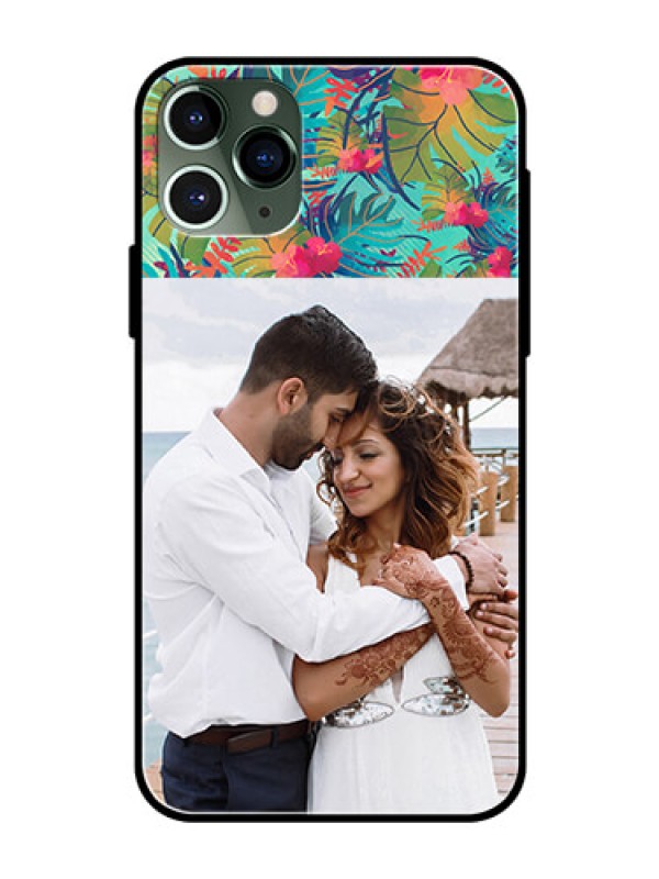 Custom Apple iPhone 11 Pro Photo Printing on Glass Case  - Watercolor Floral Design