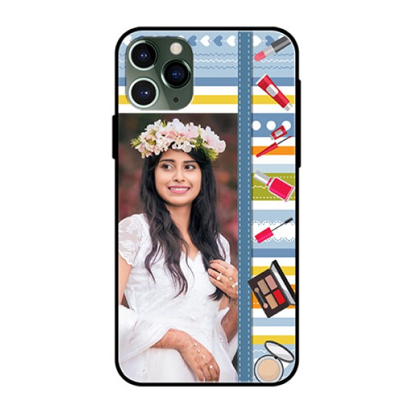 Apple iPhone 11 Pro Personalized Glass Phone Case - Makeup Icons Design Apple iPhone 11 Pro Personalized Glass Phone Case - Makeup Icons Design