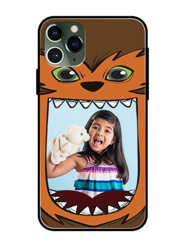 Custom Apple iPhone 11 Pro Photo Printing on Glass Case  - Owl Monster Back Case Design