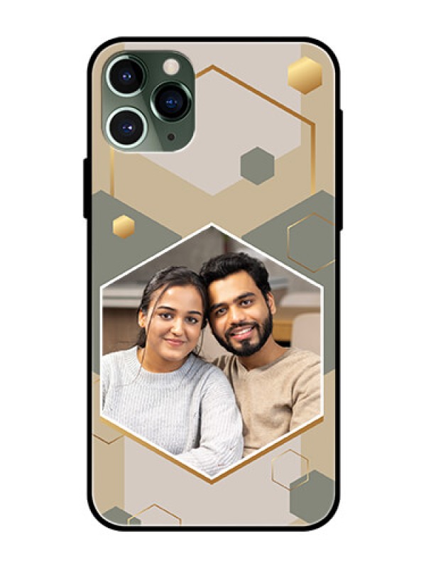 Custom iPhone 11 Pro Photo Printing on Glass Case - Stylish Hexagon Pattern Design