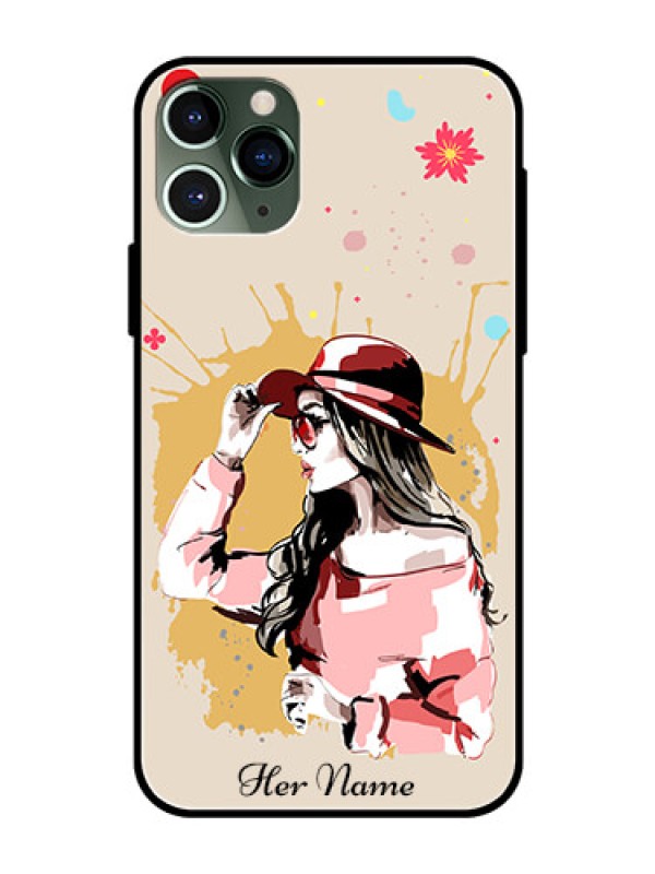 Custom iPhone 11 Pro Photo Printing on Glass Case - Women with pink hat Design