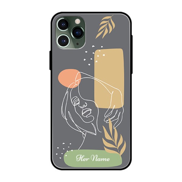 iPhone 11 Pro Custom Glass Phone Case - Gazing Woman line art Design iPhone 11 Pro Custom Glass Phone Case - Gazing Woman line art Design