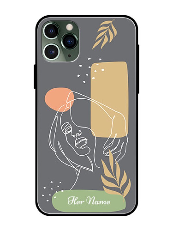 Custom iPhone 11 Pro Custom Glass Phone Case - Gazing Woman line art Design