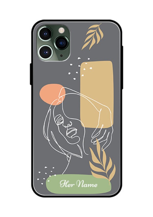 iPhone 11 Pro Custom Glass Phone Case - Gazing Woman line art Design