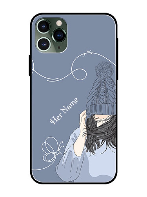 Custom iPhone 11 Pro Custom Glass Mobile Case - Girl in winter outfit Design