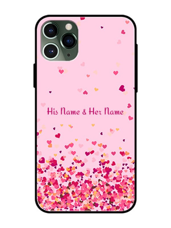 Custom iPhone 11 Pro Photo Printing on Glass Case - Floating Hearts Design