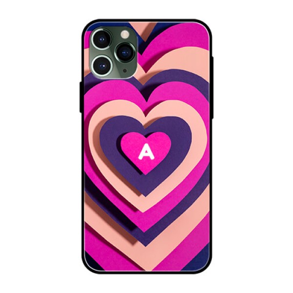 iPhone 11 Pro Custom Glass Mobile Case - Cute Heart Pattern Design