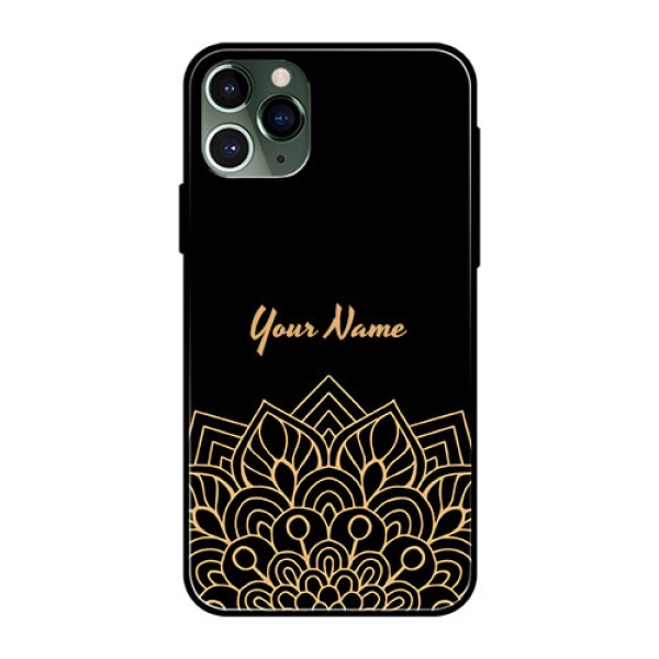 iPhone 11 Pro Custom Glass Phone Case - Golden mandala Design