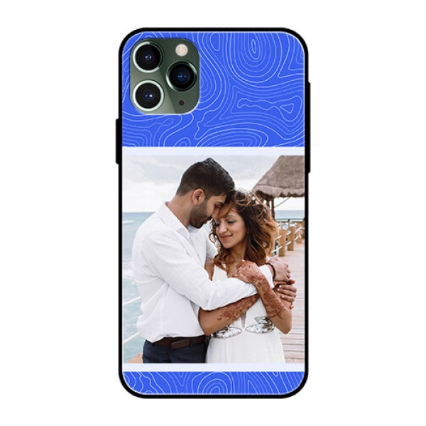 iPhone 11 Pro Custom Glass Mobile Case - Curved line art with blue and white Design iPhone 11 Pro Custom Glass Mobile Case - Curved line art with blue and white Design