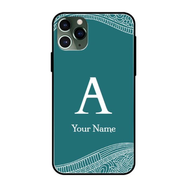 iPhone 11 Pro Personalized Glass Phone Case - line art pattern with custom name Design iPhone 11 Pro Personalized Glass Phone Case - line art pattern with custom name Design