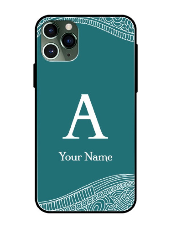 Custom iPhone 11 Pro Personalized Glass Phone Case - line art pattern with custom name Design