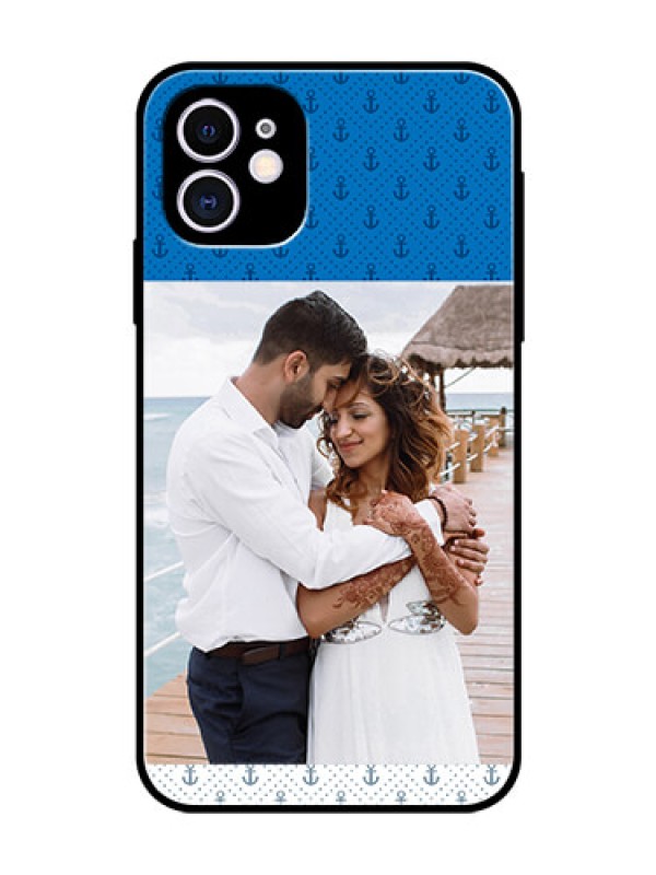 Custom Apple iPhone 11 Photo Printing on Glass Case  - Blue Anchors Design