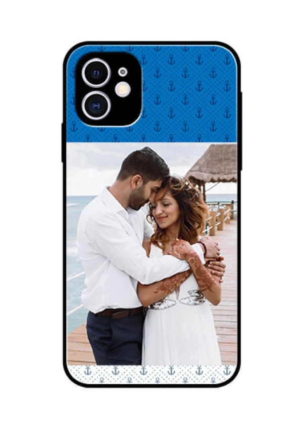 Apple iPhone 11 Photo Printing on Glass Case  - Blue Anchors Design