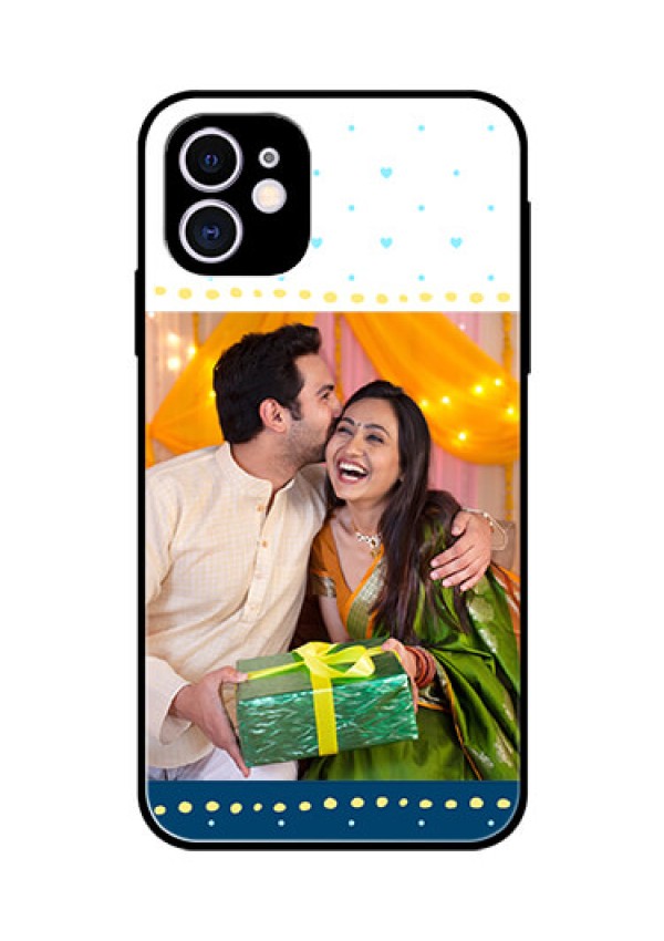 Apple iPhone 11 Personalized Glass Phone Case  - White and Blue Abstract Design