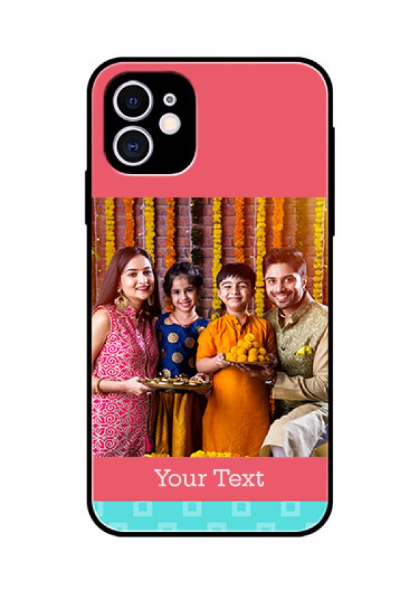 Apple iPhone 11 Personalized Glass Phone Case  - Peach & Blue Color Design