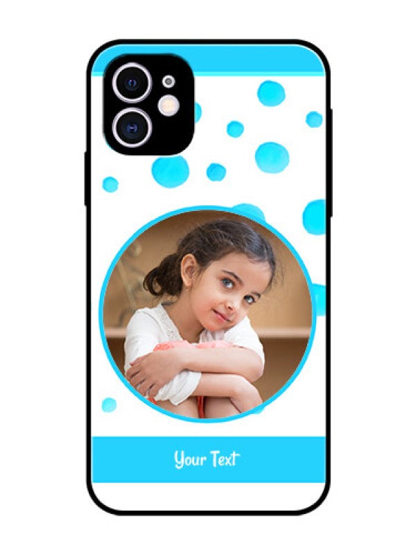 Custom Apple iPhone 11 Photo Printing on Glass Case  - Blue Bubbles Pattern Design