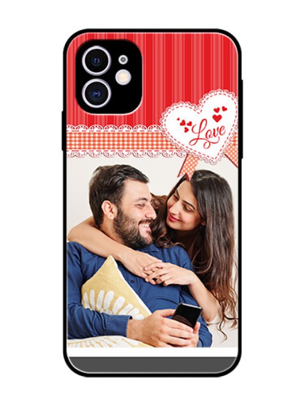 Custom Apple iPhone 11 Custom Glass Mobile Case  - Red Love Pattern Design