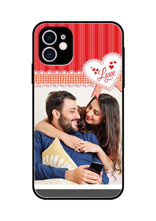 Apple iPhone 11 Custom Glass Mobile Case  - Red Love Pattern Design