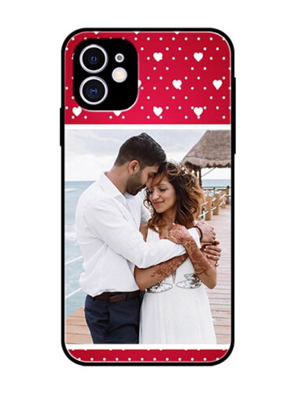 Custom Apple iPhone 11 Photo Printing on Glass Case  - Hearts Mobile Case Design