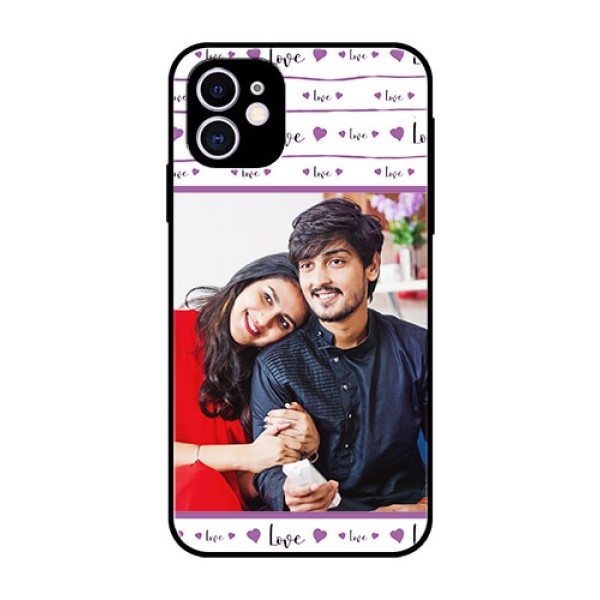 Apple iPhone 11 Custom Glass Mobile Case - Couples Heart Design Apple iPhone 11 Custom Glass Mobile Case - Couples Heart Design