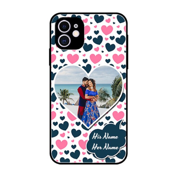 Apple iPhone 11 Custom Glass Phone Case - Pink & Blue Heart Design Apple iPhone 11 Custom Glass Phone Case - Pink & Blue Heart Design