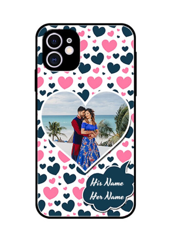Apple iPhone 11 Custom Glass Phone Case  - Pink & Blue Heart Design