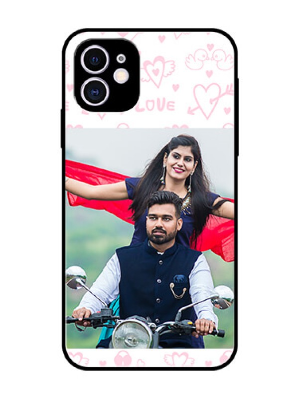 Custom Apple iPhone 11 Custom Glass Mobile Case  - Pink Flying Heart Design