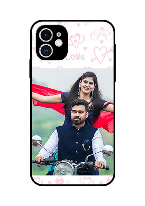 Apple iPhone 11 Custom Glass Mobile Case  - Pink Flying Heart Design