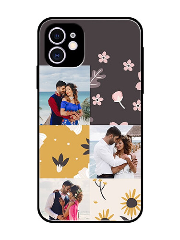 Custom Apple iPhone 11 Photo Printing on Glass Case  - 3 Images with Floral Design