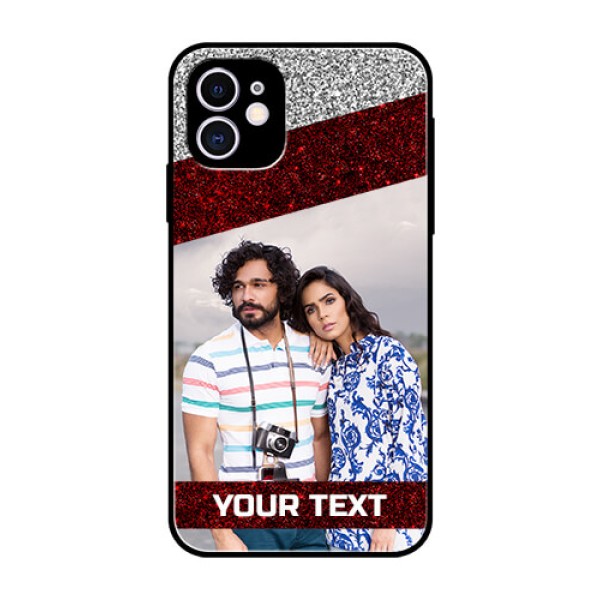 Apple iPhone 11 Personalized Glass Phone Case - Image Holder with Glitter Strip Design Apple iPhone 11 Personalized Glass Phone Case - Image Holder with Glitter Strip Design