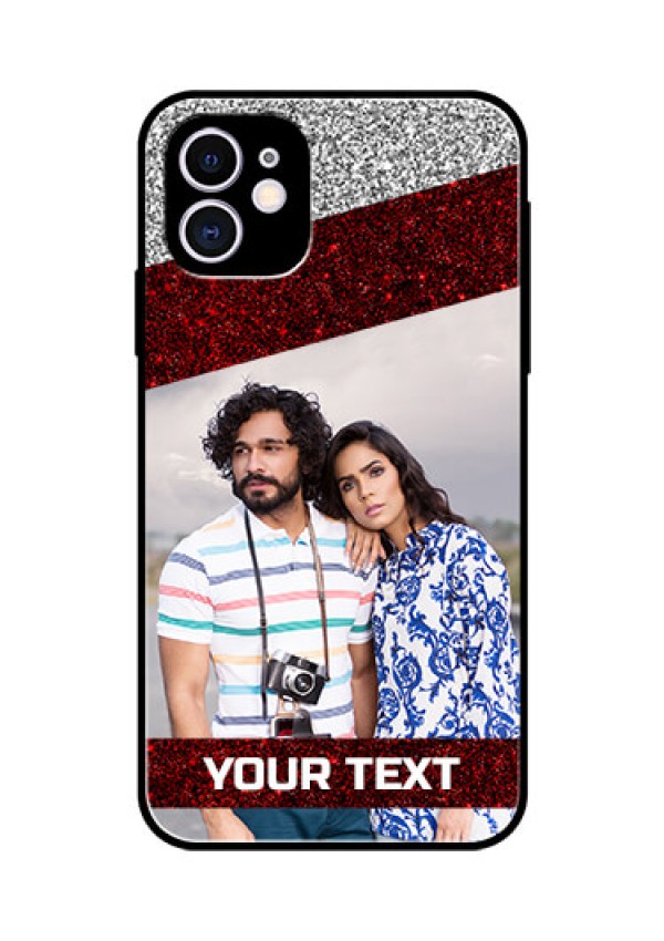 Apple iPhone 11 Personalized Glass Phone Case  - Image Holder with Glitter Strip Design