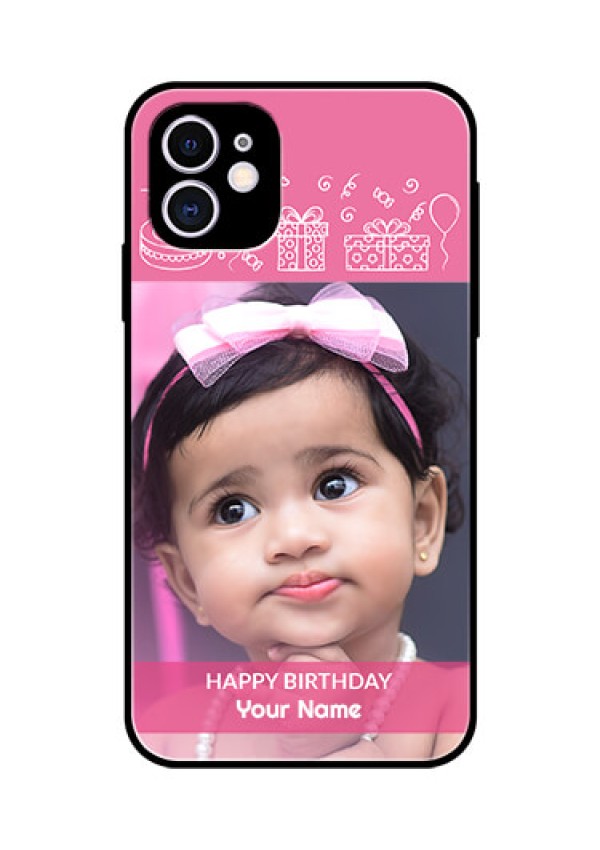 Apple iPhone 11 Photo Printing on Glass Case  - with Birthday Line Art Design