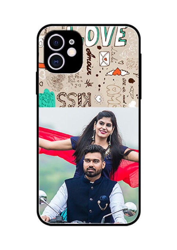 Apple iPhone 11 Custom Glass Phone Case  - Love Doodle Pattern 