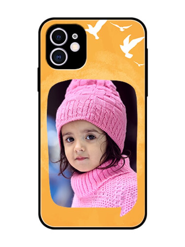 Custom Apple iPhone 11 Personalized Glass Phone Case  - Water Color Design with Bird Icons